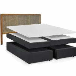 Boxspringbett »This&That«, BxL: 200 x 204 cm, Stoff/Teakholz/Rattan