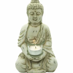 Buddha, BxH: 12,5 x 24,2 cm, Terrakotta, beige