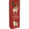 Geschenktasche Flasche X-Mas Lamas, 12x37x8 cm, matt rot