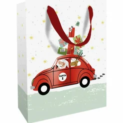 Geschenktasche Santas Car, 25x33x11 cm, matt mit Heissfolie