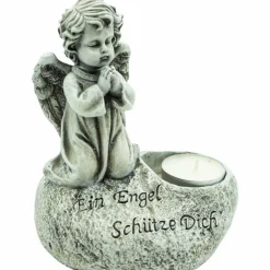 Grabschmuck, Trauerengel mit Kerzenhalter, grau