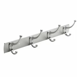Hakenleiste, silberfarben, 4 Haken, Aluminium/Zinkdruckguss, 110 x 435 x 80 mm