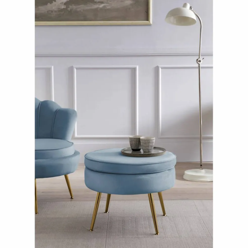 Hocker, Höhe: 41 cm, blau/goldfarben