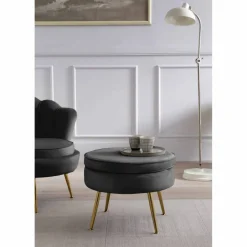 Hocker, Höhe: 41 cm, schwarz/goldfarben