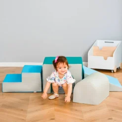 Kinder-Softplay-Set, hellgrau/blau/grün, Kunstleder/Schaumstoff