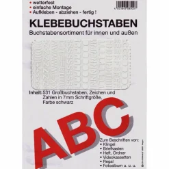 Klebebuchstabensortiment, Großbuchstaben, Zeichen und Zahlen, weiß