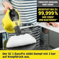 Kompakter 2-in-1-Dampfmopp SC 1 EasyFix, max. 3,0 bar, 1200 W Heizleistung, ca. 20 m² Flächenleistung