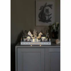 LED-Dekoration, Holzsilhouette Dorf, Stecker/Batteriebetrieb, weiß