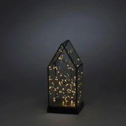 LED Glaslaterne, holz/metall, BxHxL: 11 x 24,5 x 11 cm, inkl. Leuchtmittel