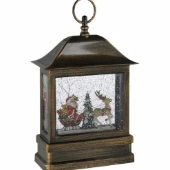 LED-Schneelaterne, eckig, Höhe: 25 cm, batterie/netz, grün/weiss/rot/braun