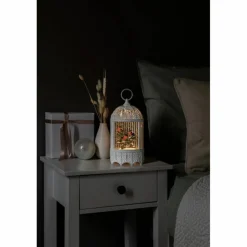 LED-Wasserlaterne, Wasserlaterne Rotkehlchen/Baum, Batteriebetrieb/USB-Anschluss, weiß