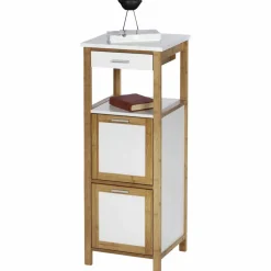 Regal, BxHxL: 34 x 89 x 30 cm, bambus/mitteldichte Faserplatte(MDF), braun/weiß
