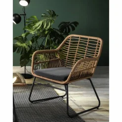 Sitzgruppe, polyrattan|metall|sicherheitsglas, natur|grau|schwarz