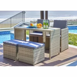 Sitzgruppe, polyrattan|rattan, natur|grau