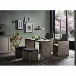 Sitzgruppe, polyrattan|rattan, natur|grau