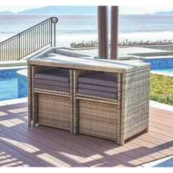 Sitzgruppe, polyrattan|rattan, natur|grau