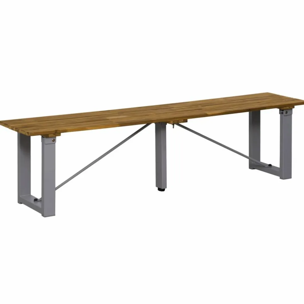 Sitzgruppe, 1 Tisch + 1 Sitzbank, Akazie, natur/grau