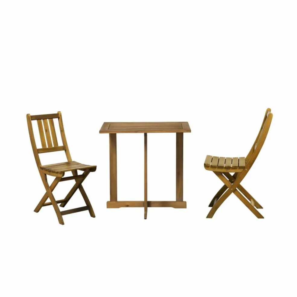 Sitzgruppe, 1 Tisch + 2 Stühle, Akazie, natur