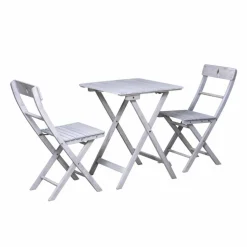 Sitzgruppe, 1 Tisch + 2 Stühle, Akazie, grau mit Vintage-Finish