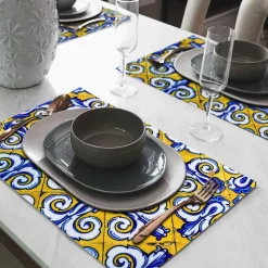 Tischset »Bella«, rechteckig, Kunstleder, gelb/blau
