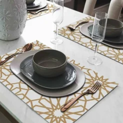 Tischset »Fleur«, rechteckig, Kunstleder, weiß/goldfarben