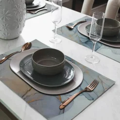 Tischset »Jola«, rechteckig, Kunstleder, grau/blau