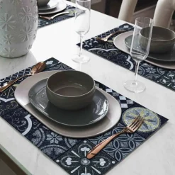 Tischset »Piastella«, rechteckig, Kunstleder, grau/schwarz/goldfarben