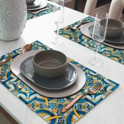 Tischset »Sicilia«, rechteckig, Kunstleder, blau/weiß/gelb