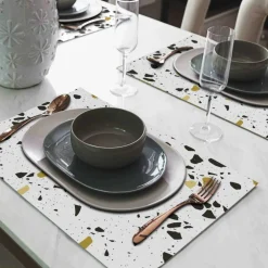 Tischset »Terrazzo«, rechteckig, Kunstleder, weiß/grün/braun