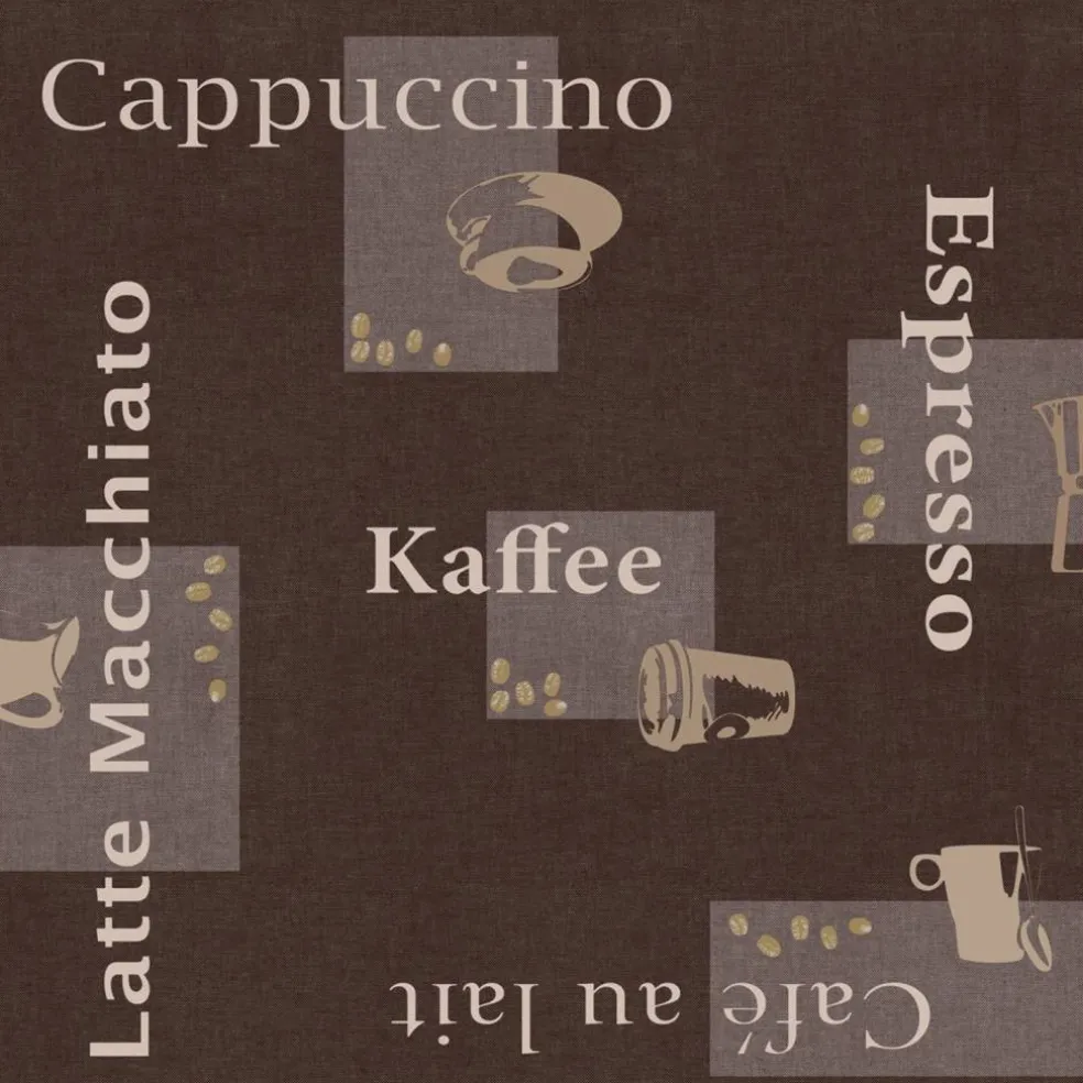 Wachstuchtischdecke »Manhattan«, BxL: 140 x 2000 cm, Essen und Trinken/Schriftzug, braun