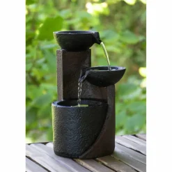 Zimmerbrunnen, mit 3 Schalen, BxHxL: 14,2 x 22 x 14,2 cm, dunkelgrau
