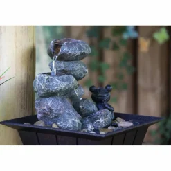 Zimmerbrunnen, mit Zierfrosch, BxHxL: 20 x 21,5 x 20 cm, schwarz